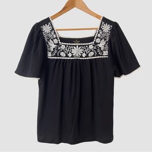 Kate Spade New York Black Embroidered Short Sleeve Knit Top S NWT ($110)